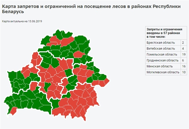 В Беларуси вновь введен запрет на посещение лесов в 57 районах